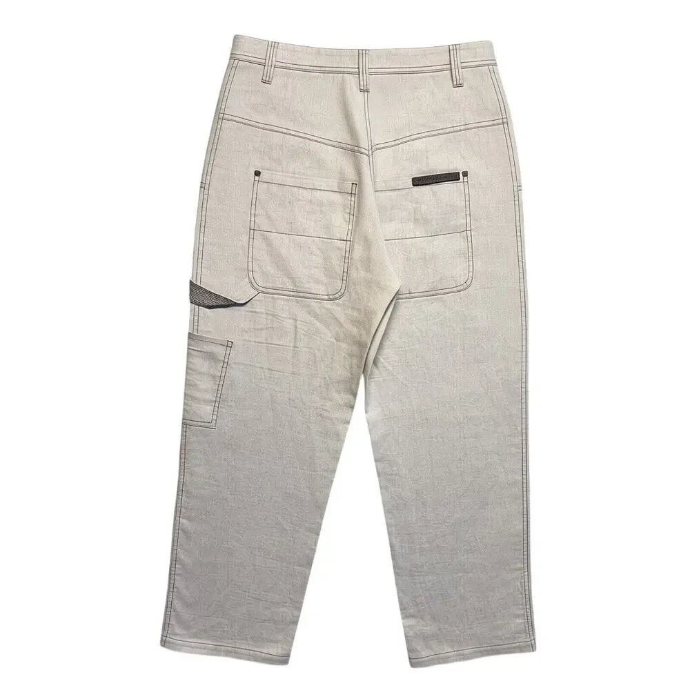Brunello Cucinelli Pants 30 x 27 Beige Carpenter Straight Linen Blend Italy Made